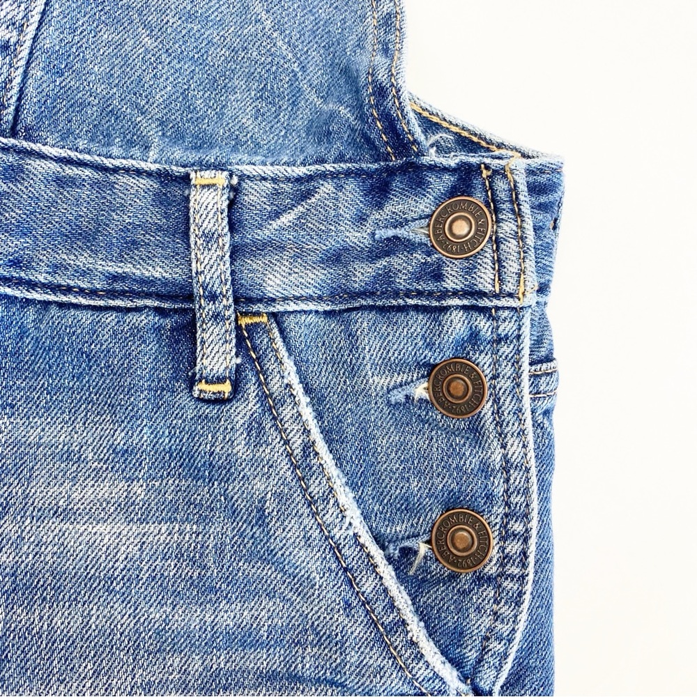 Abercrombie & Fitch Distressed Denim Jean Overalls Raw Hem Straight Slim Blue - Picture 6 of 12